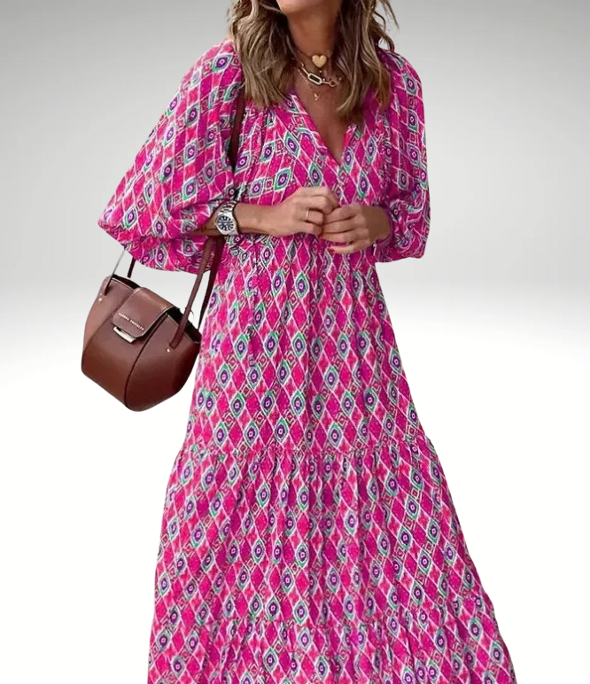 Modisches Plus Size Kleid mit Muster & Puffärmeln