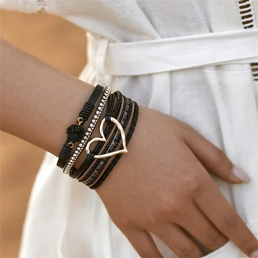 Luna Amour – Edles Herz-Armband mit Kristall und Lederoptik