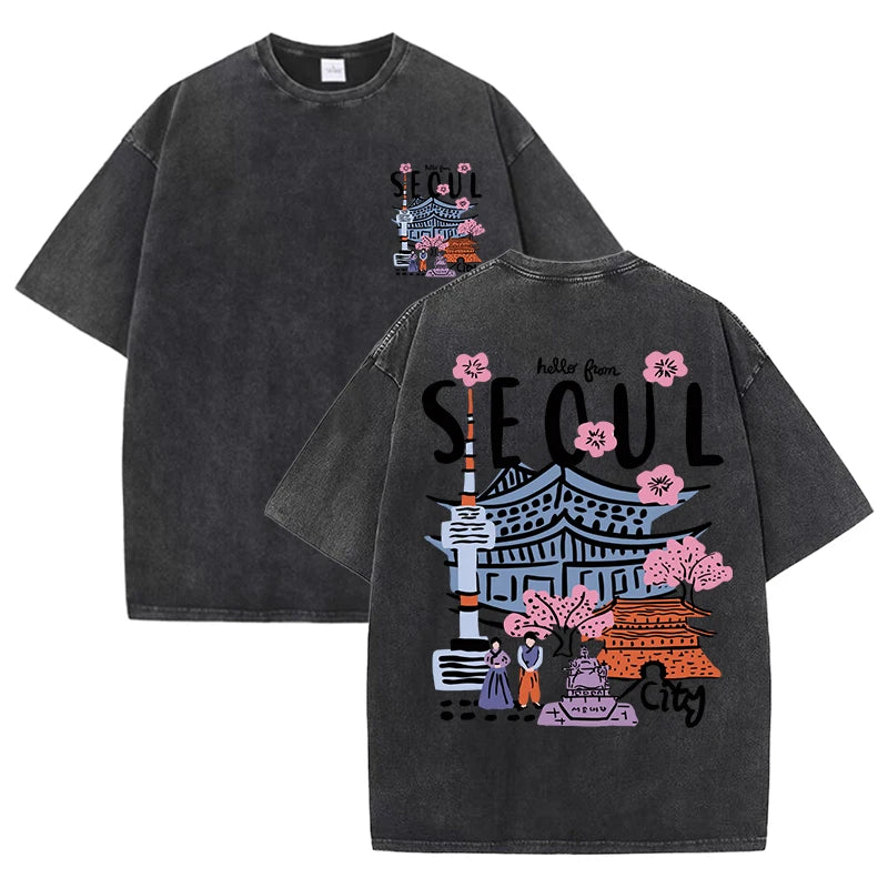 Hello Seoul – Retro-inspiriertes Baumwollshirt für den Frühling/Sommer