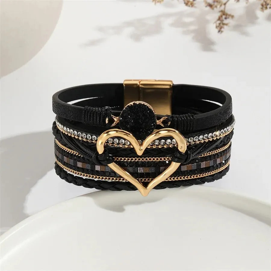 Luna Amour – Edles Herz-Armband mit Kristall und Lederoptik