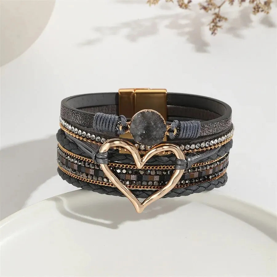 Luna Amour – Edles Herz-Armband mit Kristall und Lederoptik