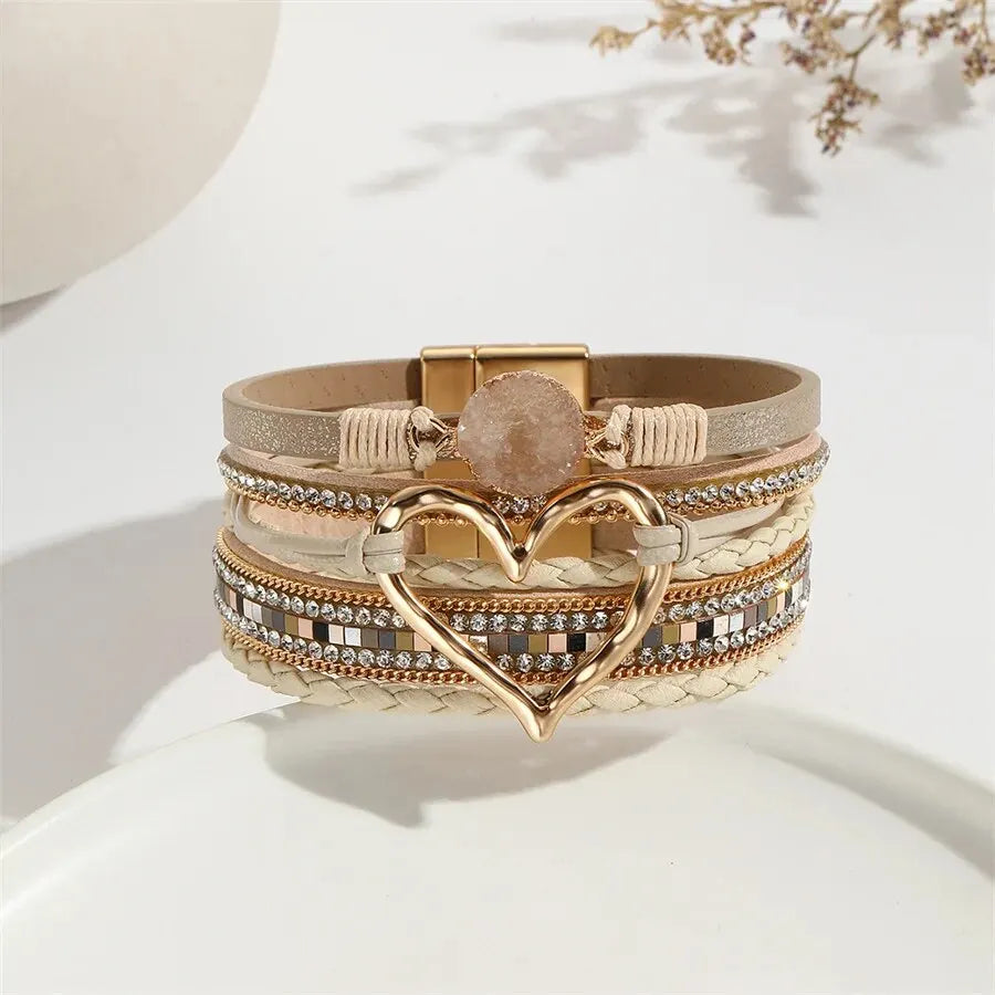 Luna Amour – Edles Herz-Armband mit Kristall und Lederoptik