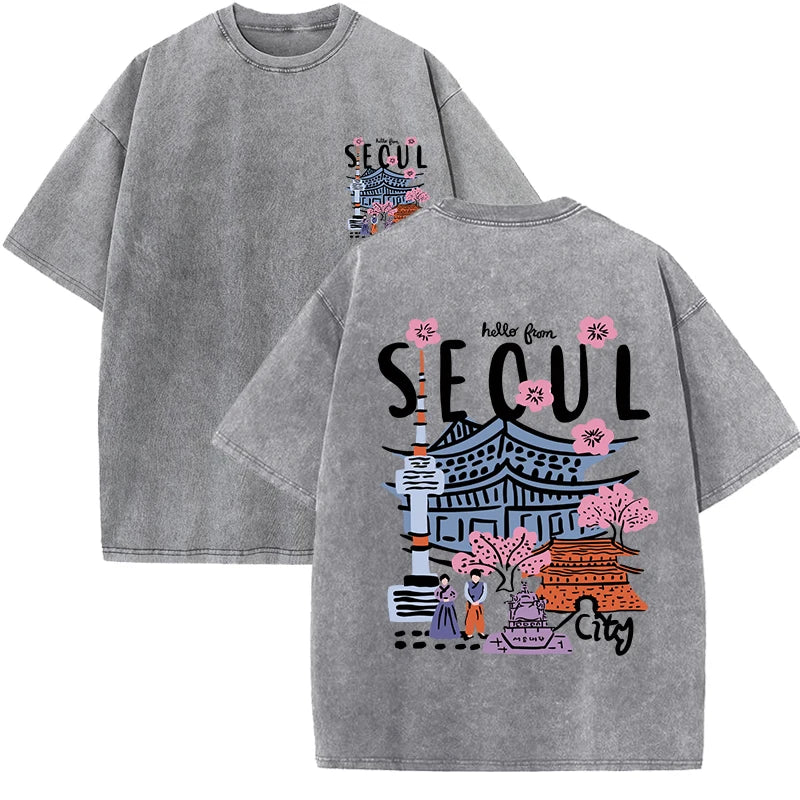 Hello Seoul – Retro-inspiriertes Baumwollshirt für den Frühling/Sommer