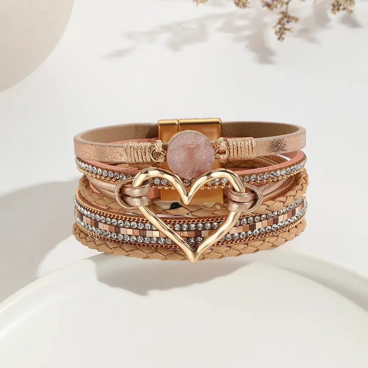 Luna Amour – Edles Herz-Armband mit Kristall und Lederoptik