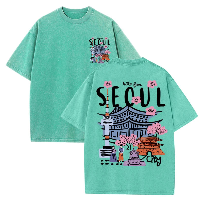 Hello Seoul – Retro-inspiriertes Baumwollshirt für den Frühling/Sommer