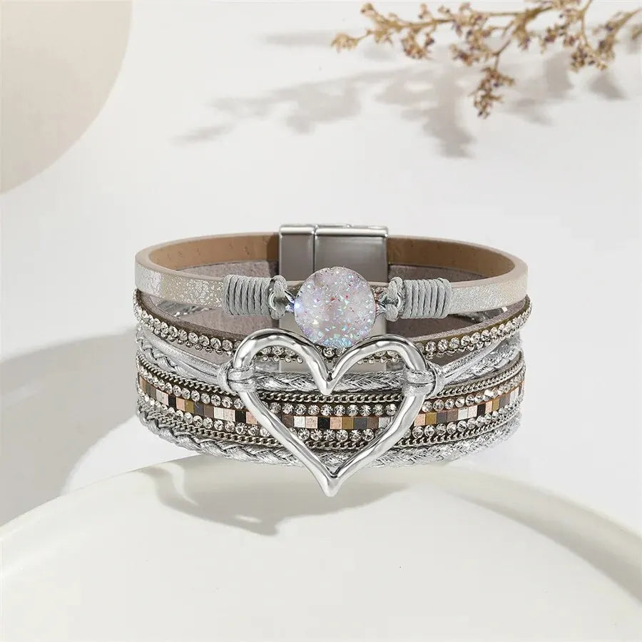 Luna Amour – Edles Herz-Armband mit Kristall und Lederoptik