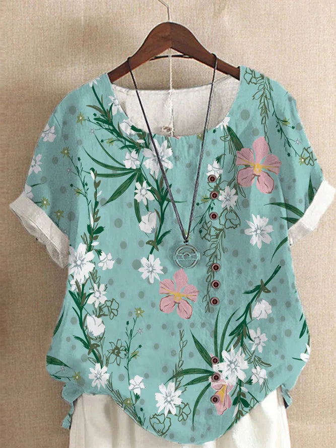 Sommerliche Damenbluse – Luftig, Retro & mit floralem Muster für einen eleganten Look
