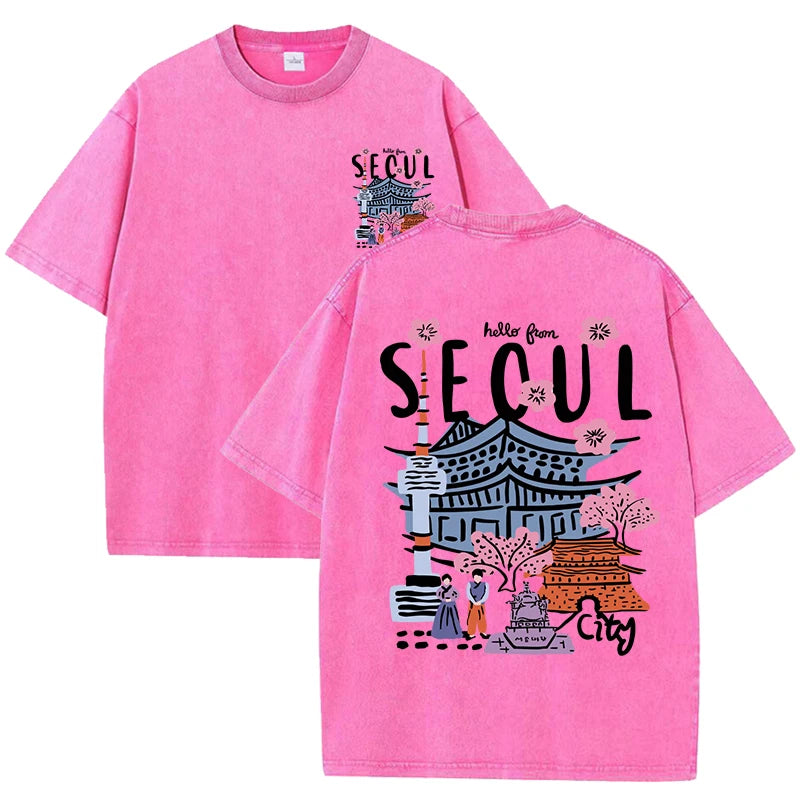 Hello Seoul – Retro-inspiriertes Baumwollshirt für den Frühling/Sommer