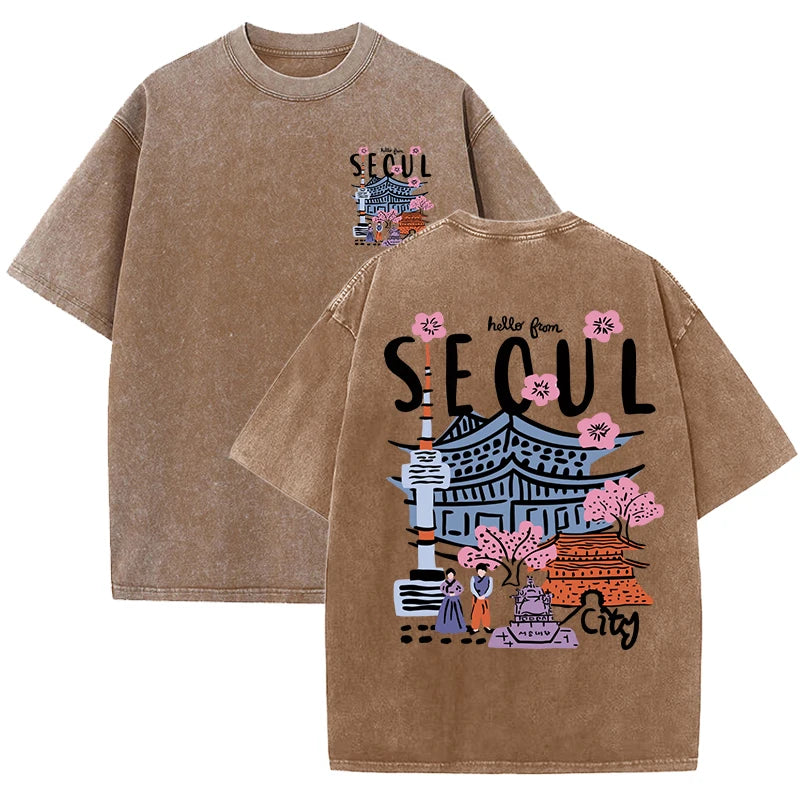 Hello Seoul – Retro-inspiriertes Baumwollshirt für den Frühling/Sommer