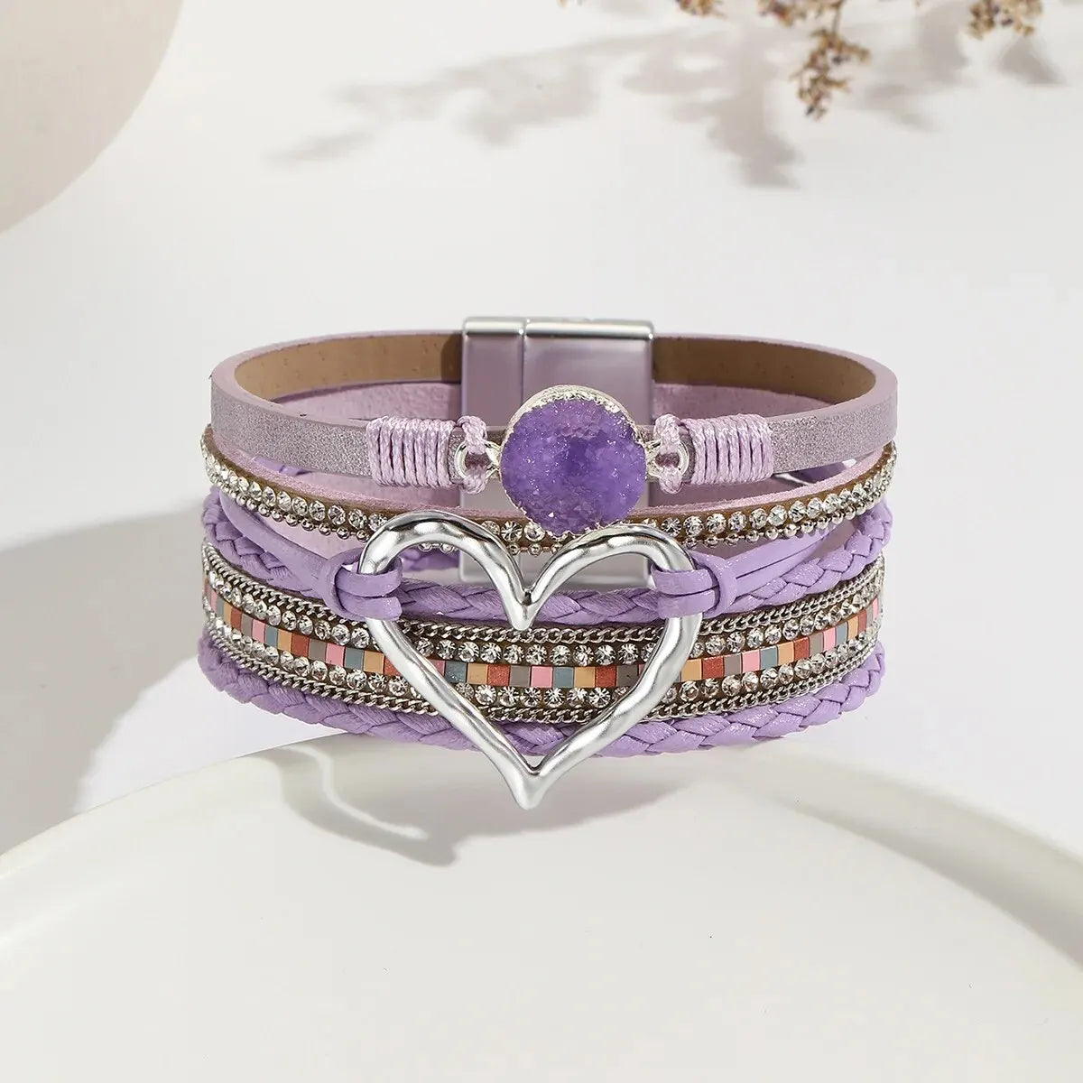 Luna Amour – Edles Herz-Armband mit Kristall und Lederoptik