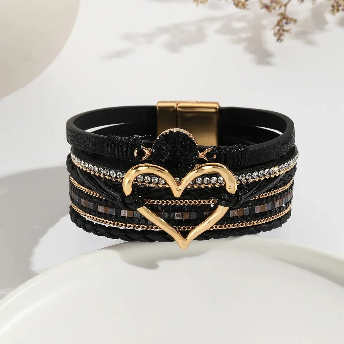 Luna Amour – Edles Herz-Armband mit Kristall und Lederoptik