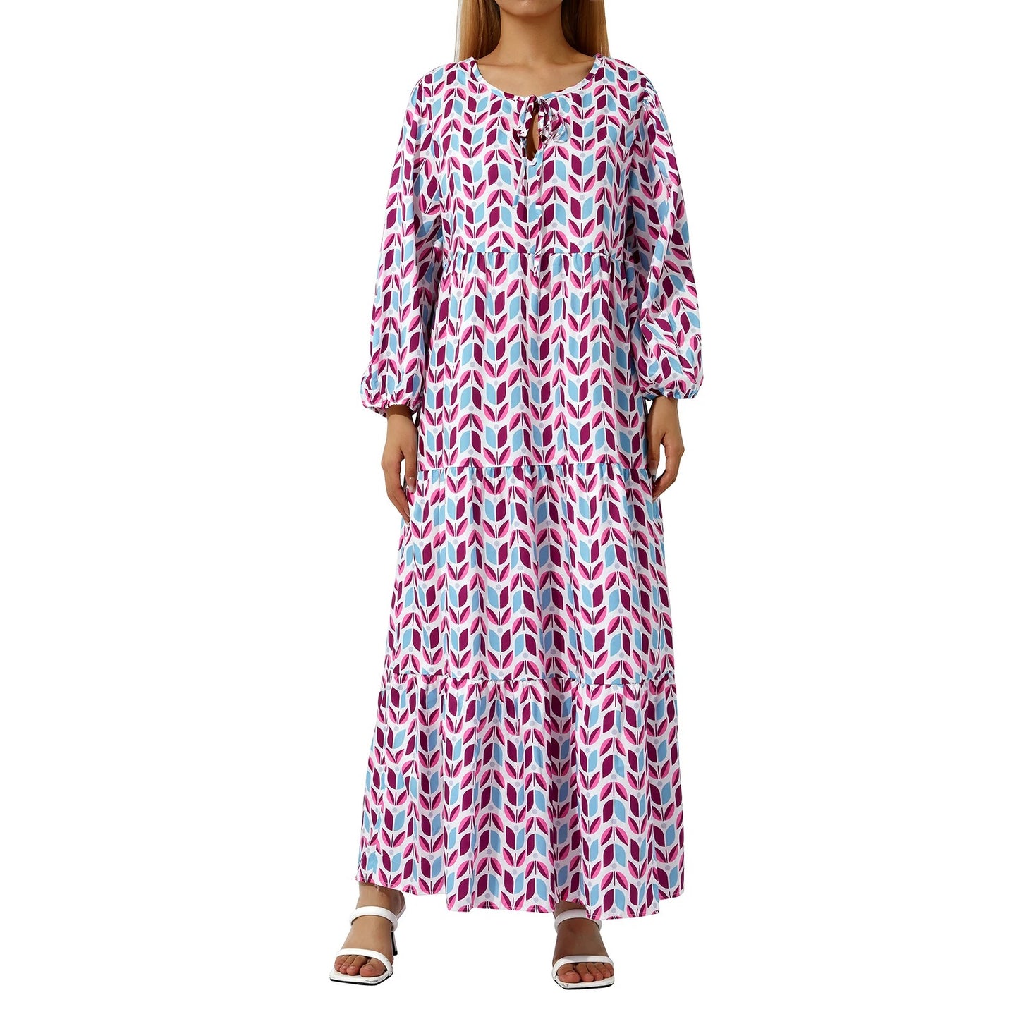 Modisches Plus Size Kleid mit Muster & Puffärmeln