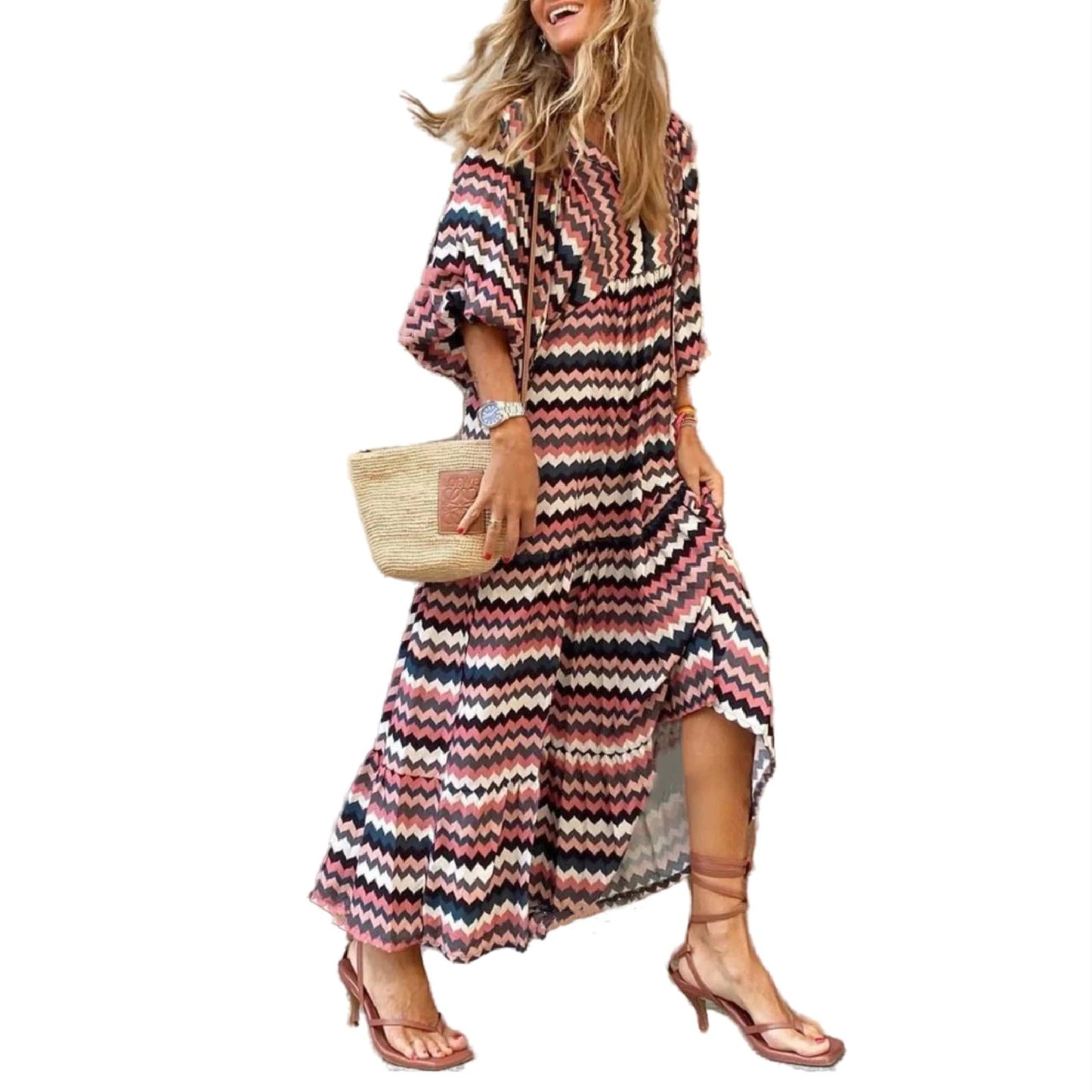Modisches Plus Size Kleid mit Muster & Puffärmeln
