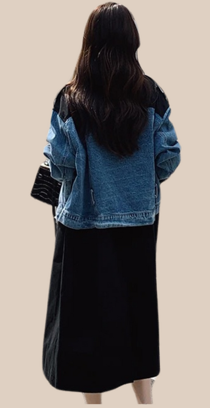 Oversized Patchwork-Windbreaker mit Jeans-Optik