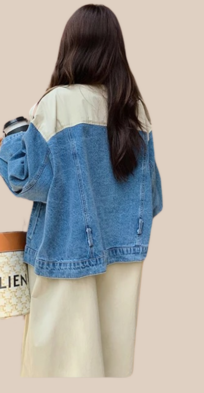 Oversized Patchwork-Windbreaker mit Jeans-Optik