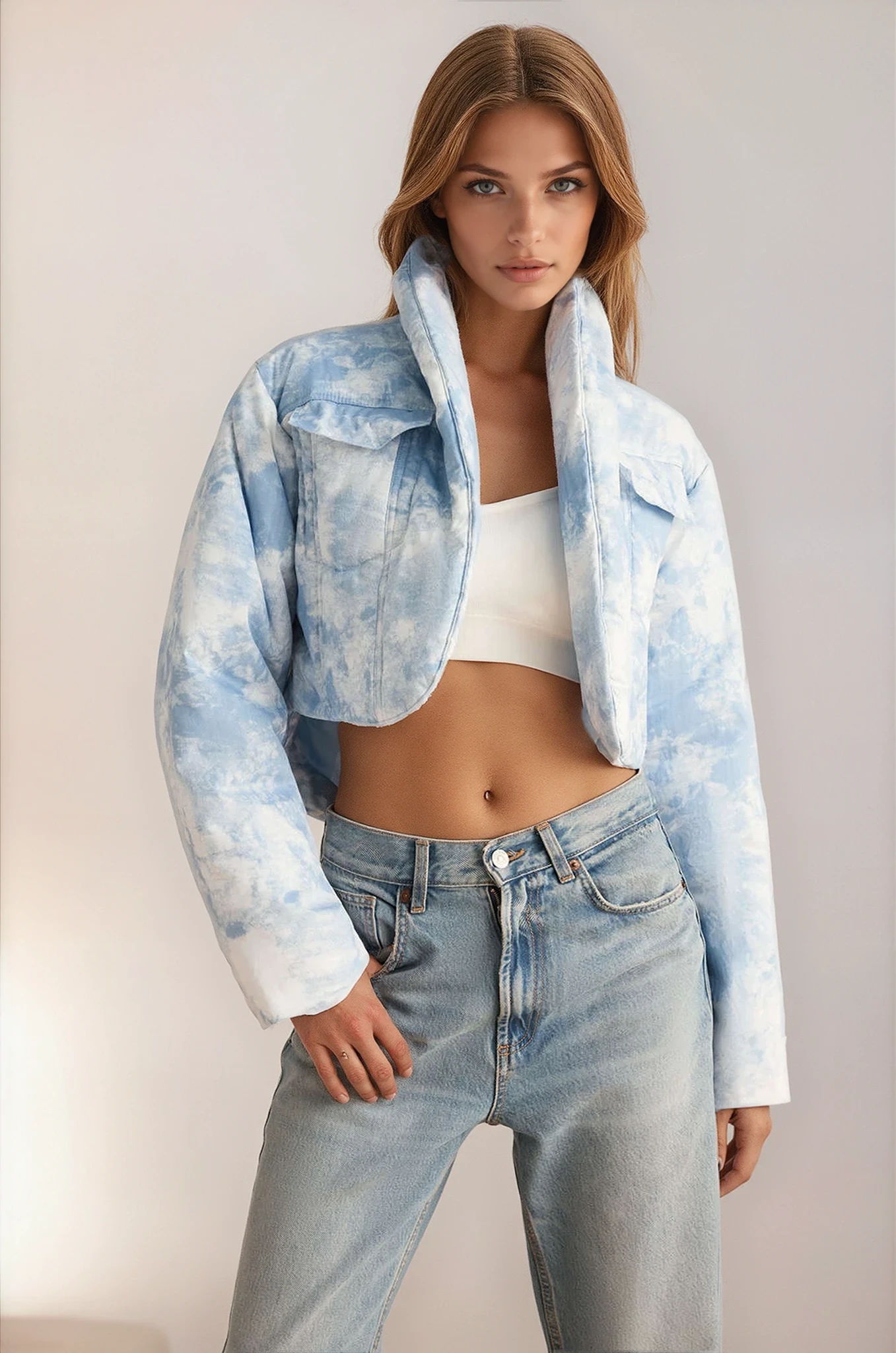 Cropped Jacke im Tie-Dye-Look