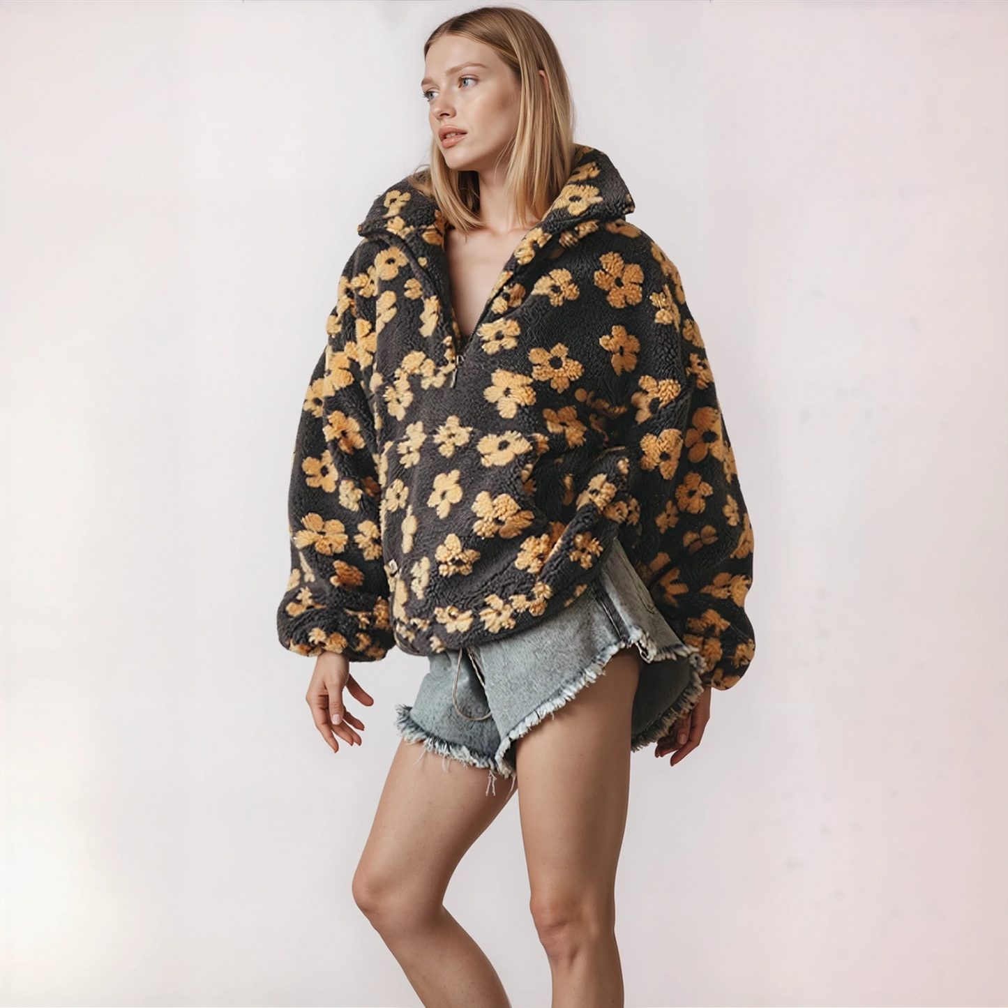 Kuschelige Blumen Fleecejacke