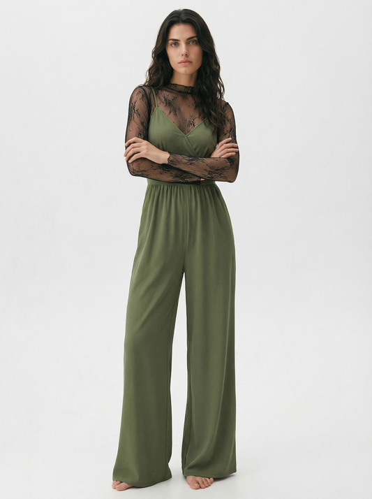 Elegantes Zweiteiler Set mit Spitzen Top & Jumpsuit