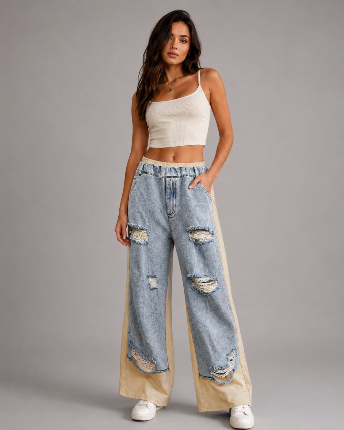 Trendige 2-in-1-Layered Jeans mit Joggingeinsatz