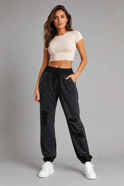 Trendige 2-in-1-Layered Jeans mit Joggingeinsatz