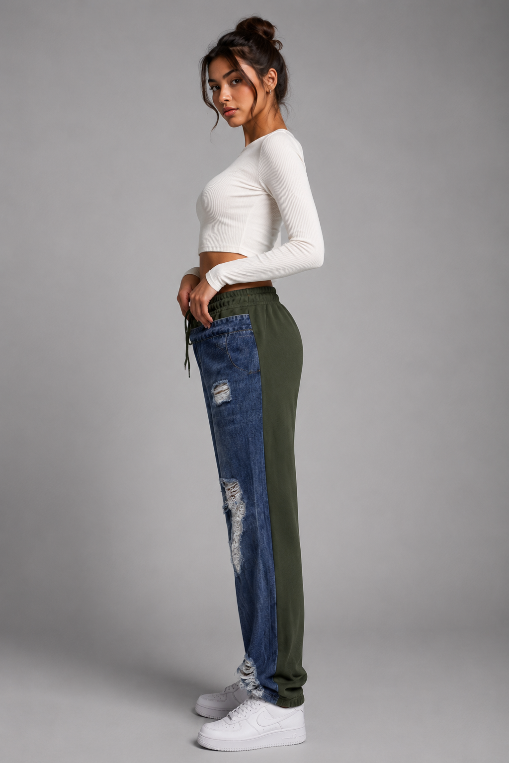 Trendige 2-in-1-Layered Jeans mit Joggingeinsatz