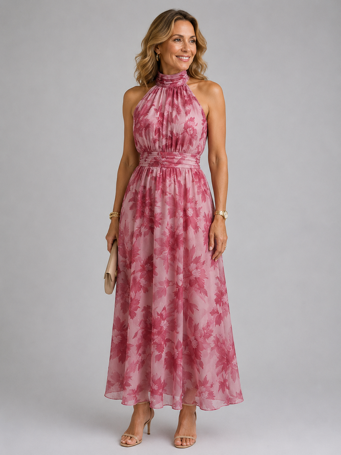 Florales Neckholder Midikleid