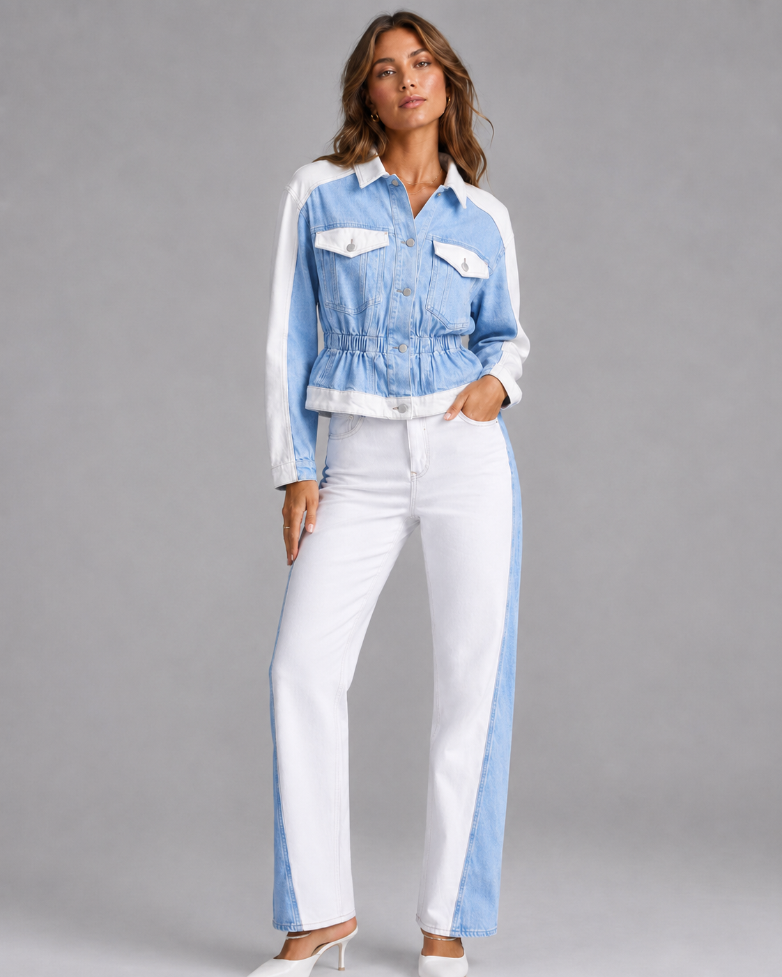Denim Zweiteiler im Colorblock-Look