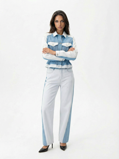 Denim Zweiteiler im Colorblock-Look