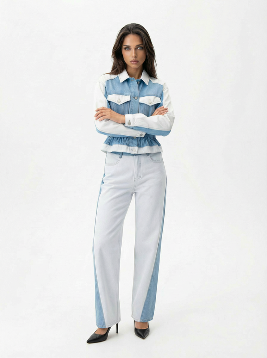 Denim Zweiteiler im Colorblock-Look