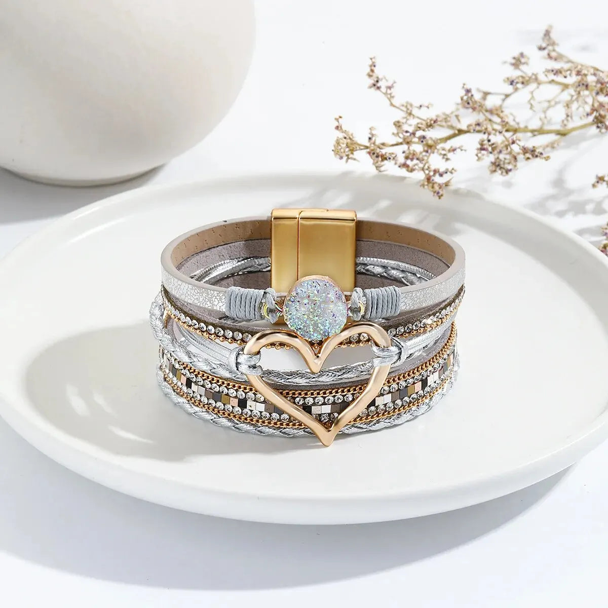 Luna Amour – Edles Herz-Armband mit Kristall und Lederoptik