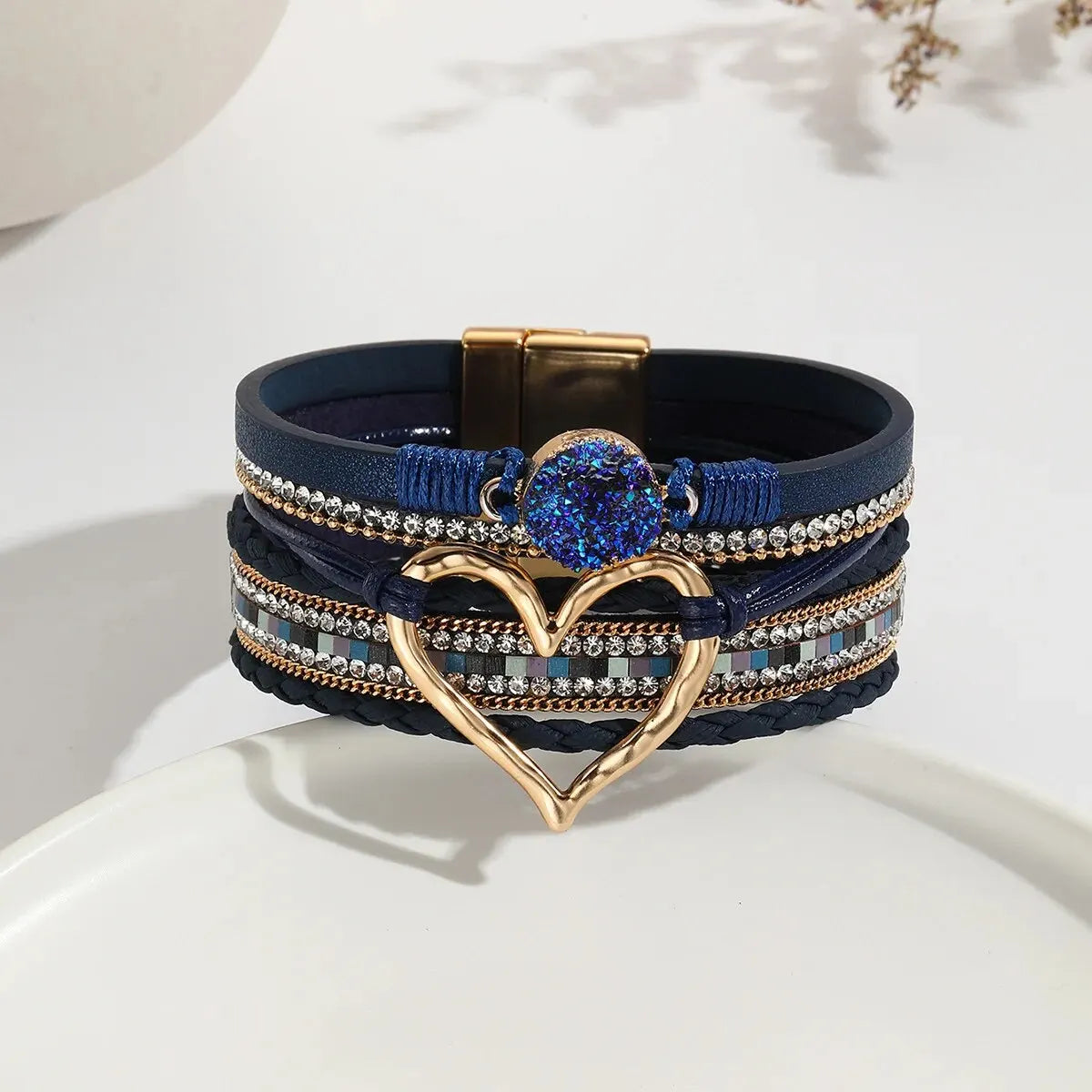 Luna Amour – Edles Herz-Armband mit Kristall und Lederoptik