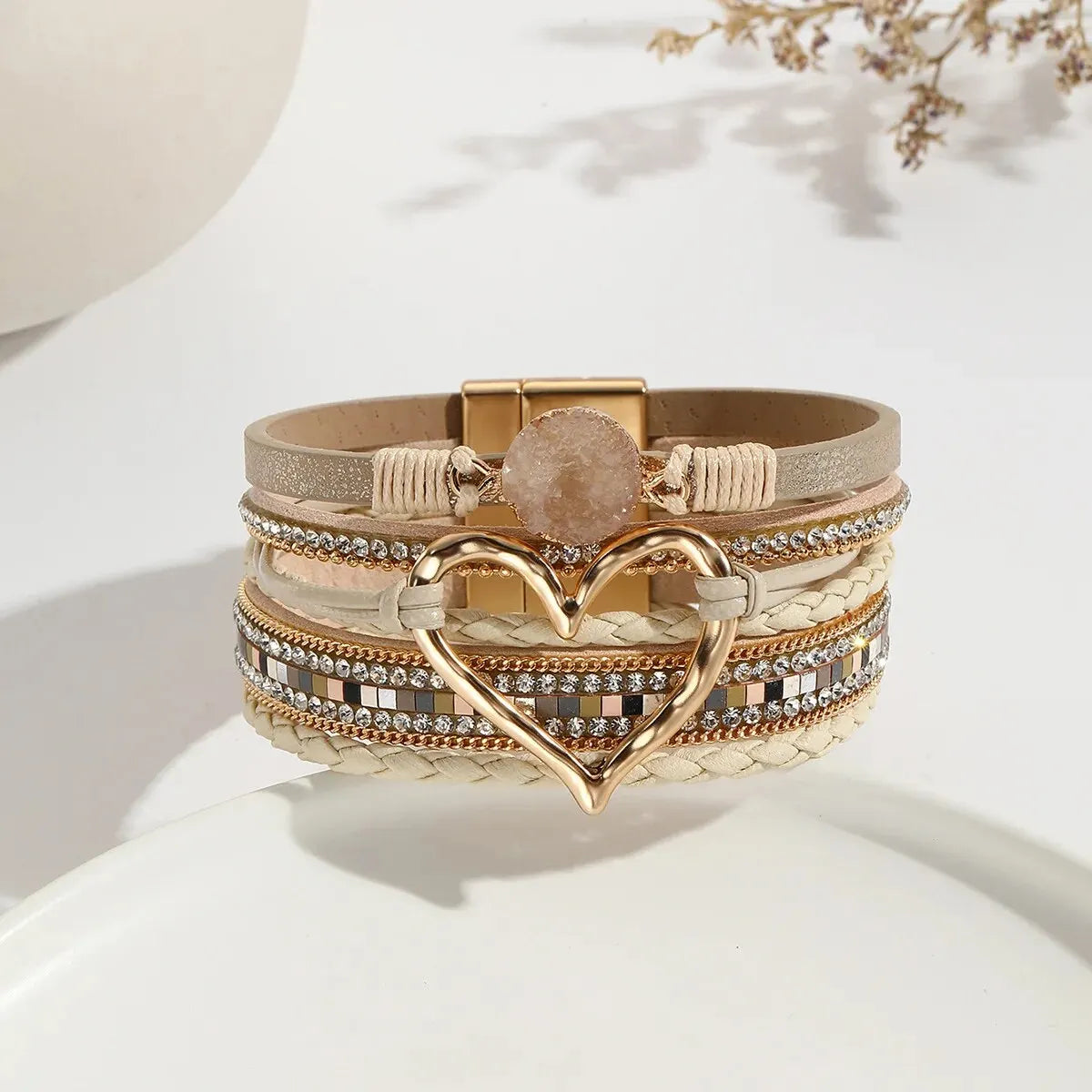 Luna Amour – Edles Herz-Armband mit Kristall und Lederoptik