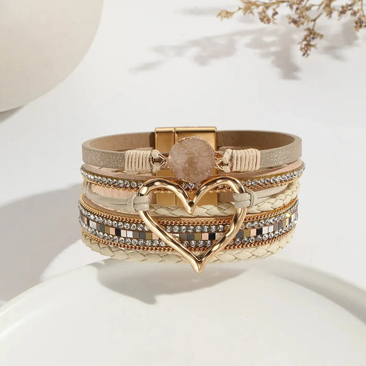 Luna Amour – Edles Herz-Armband mit Kristall und Lederoptik