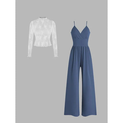 Elegantes Zweiteiler Set mit Spitzen Top & Jumpsuit