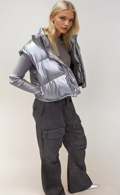 Stylische Puffer Weste in Metallic-Optik