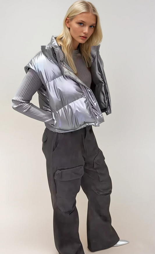 Stylische Puffer Weste in Metallic-Optik