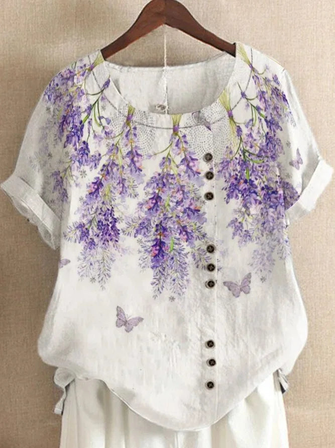 Sommerliche Damenbluse – Luftig, Retro & mit floralem Muster für einen eleganten Look