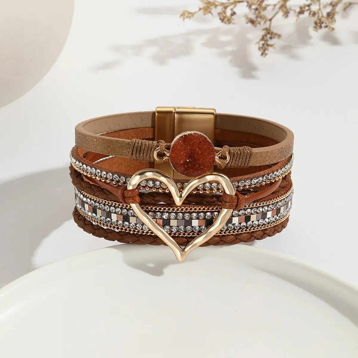 Luna Amour – Edles Herz-Armband mit Kristall und Lederoptik