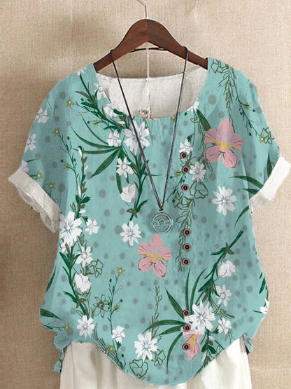 Sommerliche Damenbluse – Luftig, Retro & mit floralem Muster für einen eleganten Look