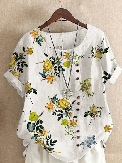 Sommerliche Damenbluse – Luftig, Retro & mit floralem Muster für einen eleganten Look