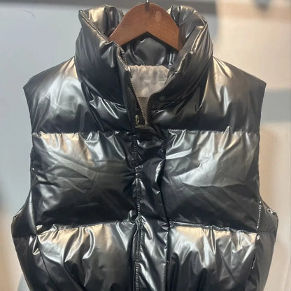 Stylische Puffer Weste in Metallic-Optik