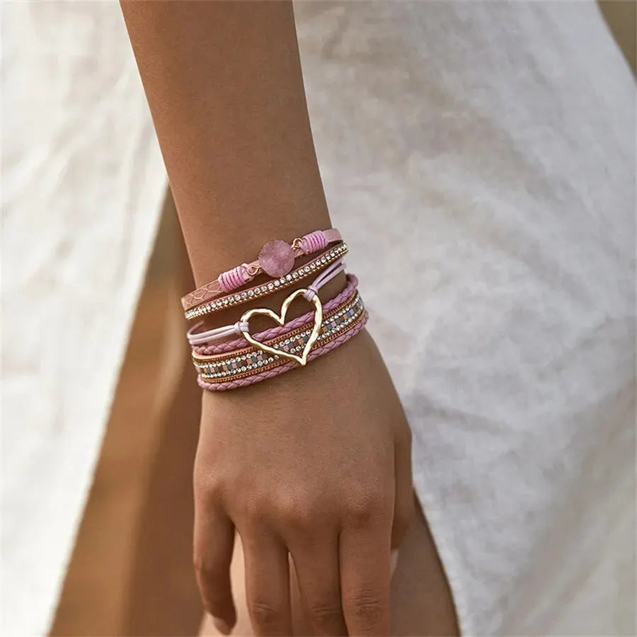 Luna Amour – Edles Herz-Armband mit Kristall und Lederoptik