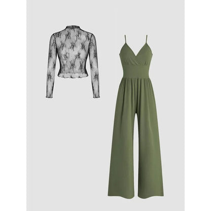 Elegantes Zweiteiler Set mit Spitzen Top & Jumpsuit