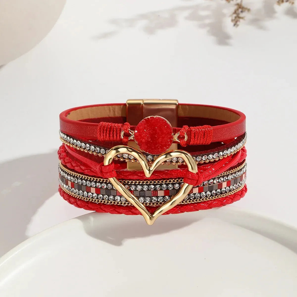 Luna Amour – Edles Herz-Armband mit Kristall und Lederoptik