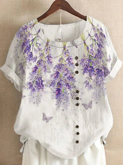 Sommerliche Damenbluse – Luftig, Retro & mit floralem Muster für einen eleganten Look