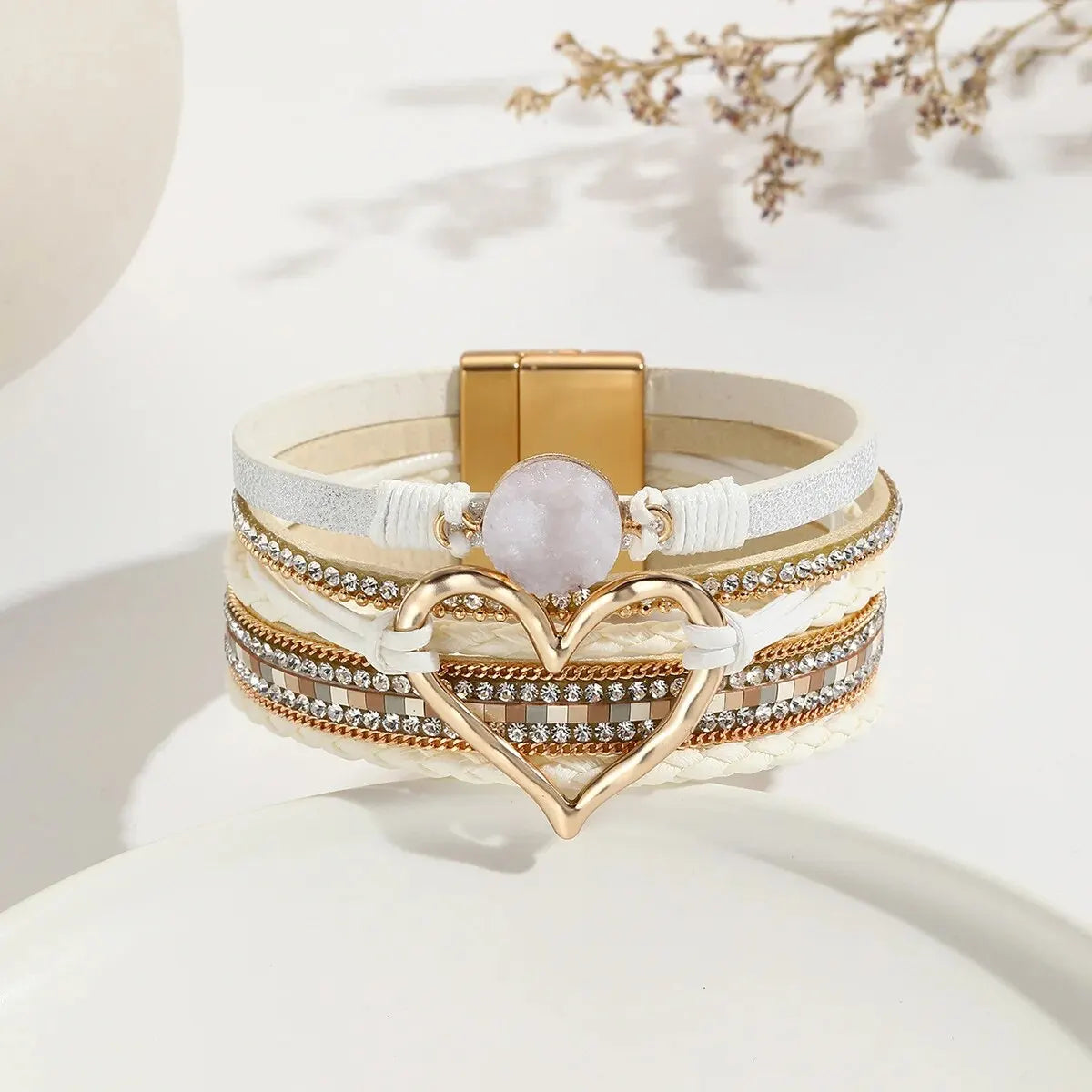 Luna Amour – Edles Herz-Armband mit Kristall und Lederoptik
