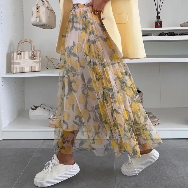 Eleganter Midirock mit transparentem Overlay