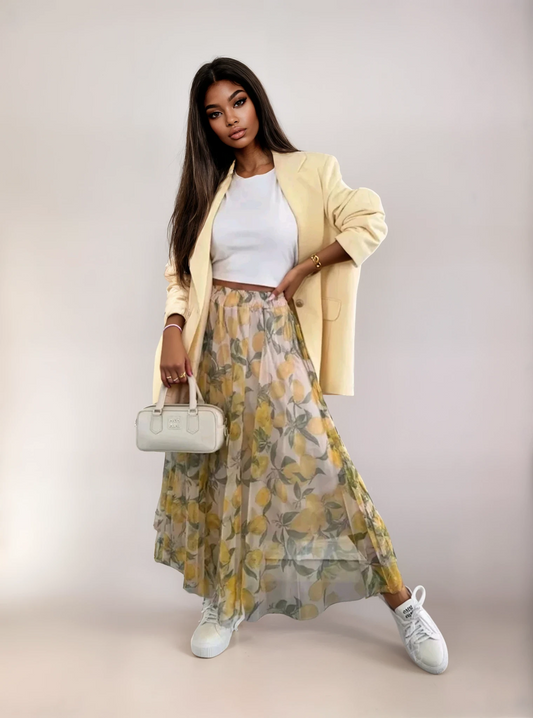 Elegant midi skirt with transparent overlay