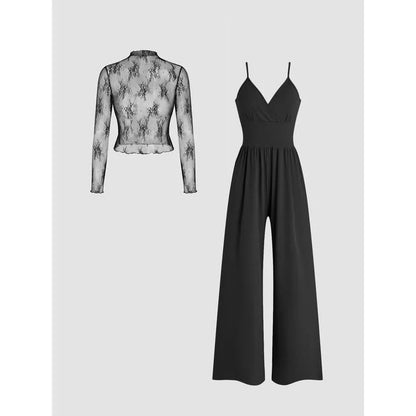Elegantes Zweiteiler Set mit Spitzen Top & Jumpsuit