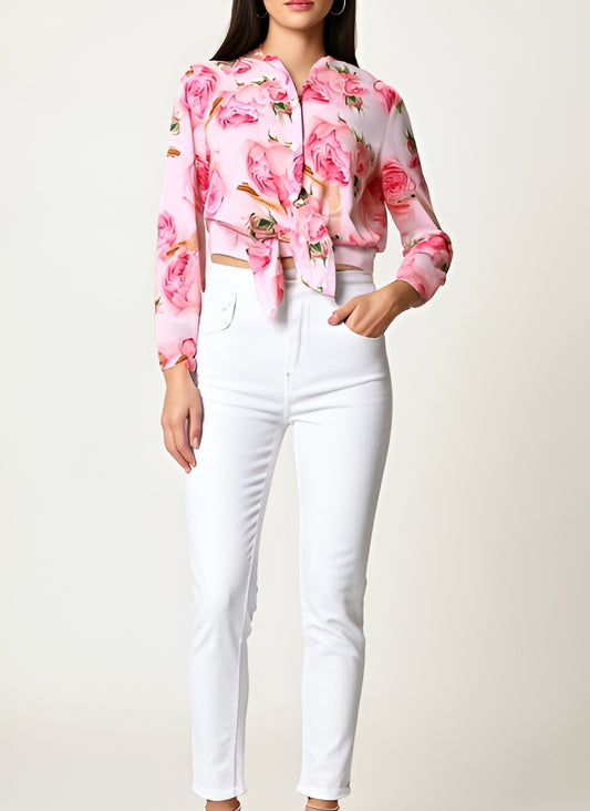 Stylische Langarm-Bluse mit zartem Rosenprint